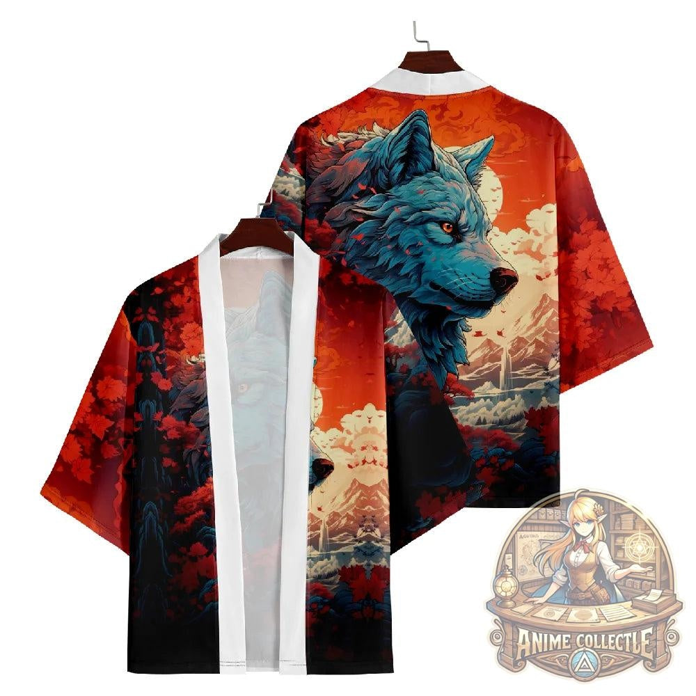 Cartoon Wolf Kimono Streetwear Mannen Vrouwen Japanse Cardigan Harajuku Anime Kleding Gewaden