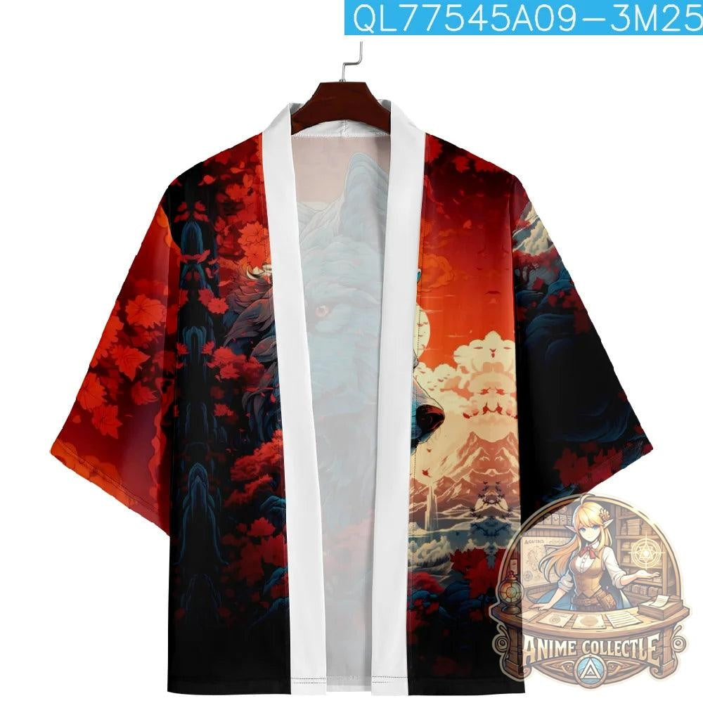 Cartoon Wolf Kimono Streetwear Mannen Vrouwen Japanse Cardigan Harajuku Anime Kleding Gewaden