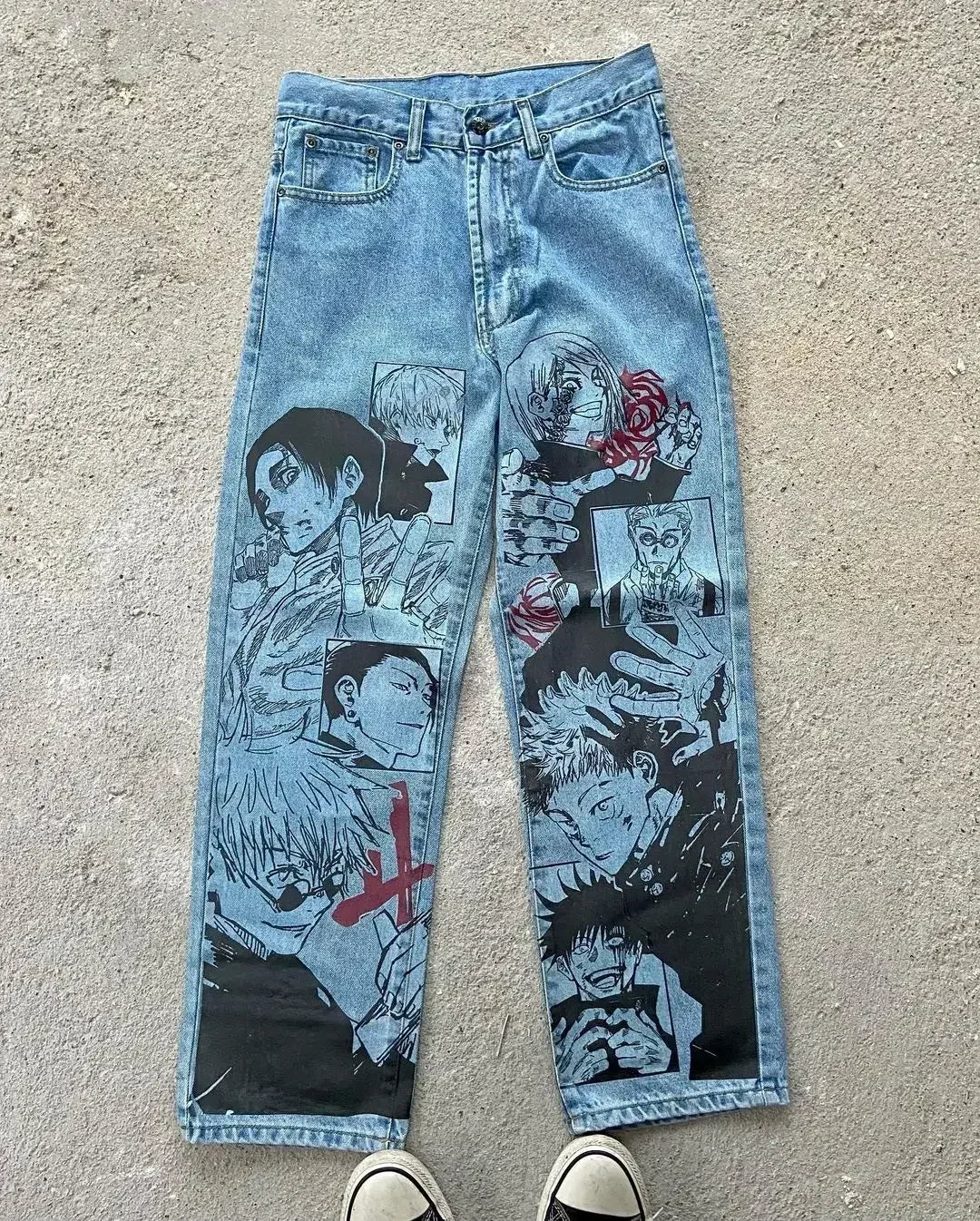 Harajuku Anime Print Baggy Jean Wijde Pijpen Vrouwen Hoge Taille Broek Broek Nieuwe Y2k Jeans voor Mannen Populaire Stijl Streetwear