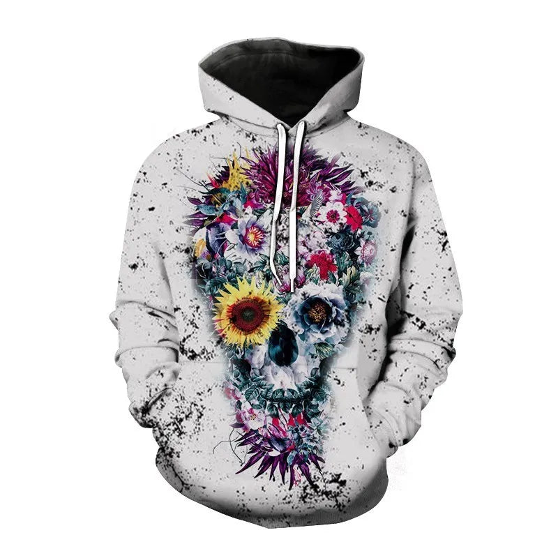 Nieuwe herfst Hip Hop Skull Hoodies 3D-geprinte Skull Streetwear Pullover Tops Lange mouwen Sweatshirts Heren Vrijetijdsmode Sweatshir