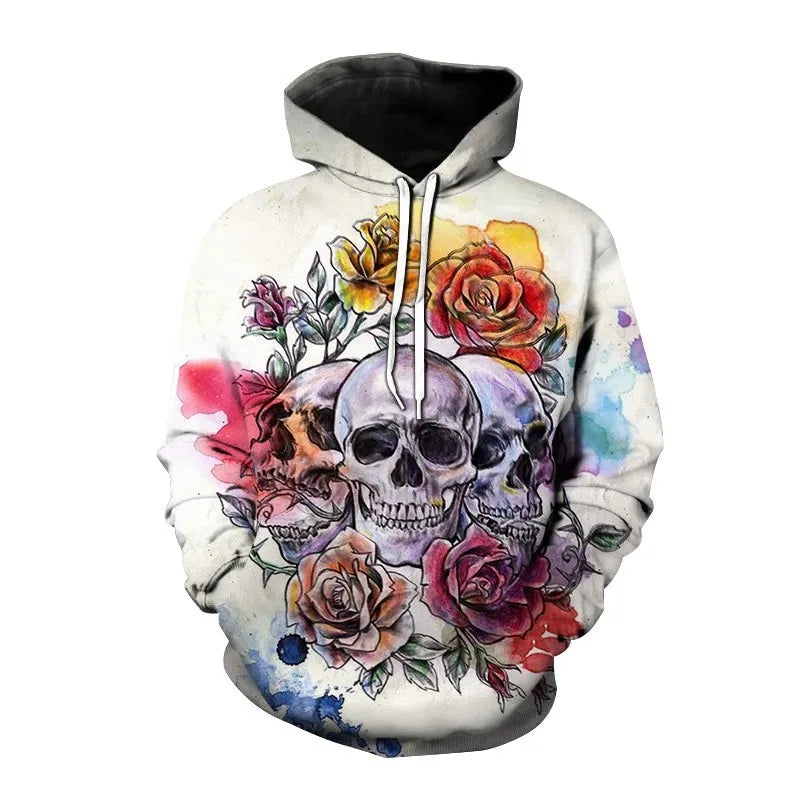 Nieuwe herfst Hip Hop Skull Hoodies 3D-geprinte Skull Streetwear Pullover Tops Lange mouwen Sweatshirts Heren Vrijetijdsmode Sweatshir