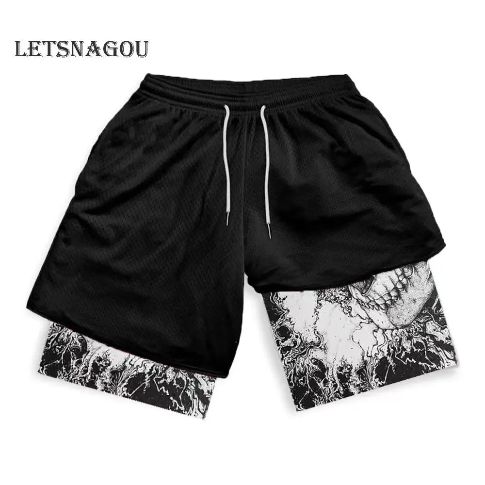 🔥 Anime-Inspired Double-Layered Gym Shorts – High-Waisted & Breathable! 🔥