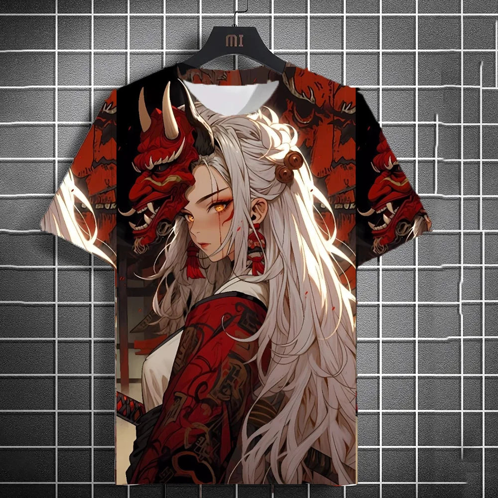 🔥 Japanese Samurai Katana Girl 3D Print T-Shirt – Anime-Inspired Streetwear! 🔥