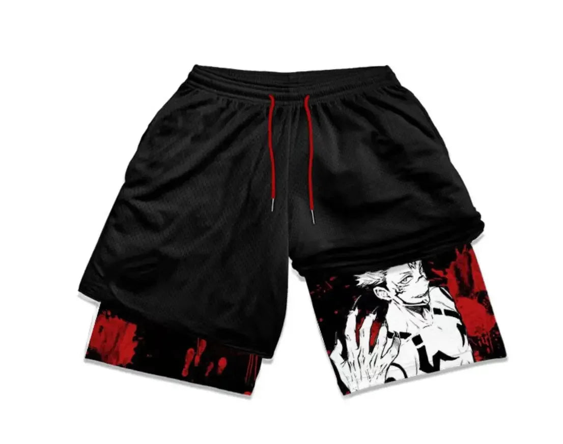 🔥 Anime-Inspired Double-Layered Gym Shorts – High-Waisted & Breathable! 🔥