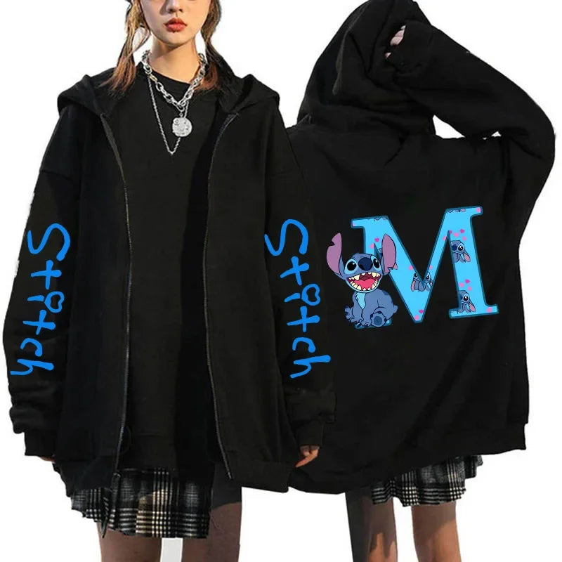 Hoody Sweatshirts Zip Up Dames Hoodies Schattige Rits Disney Lilo &amp; Stitch 26 Engelse Letters Print Hoodie Koppel Streetwear