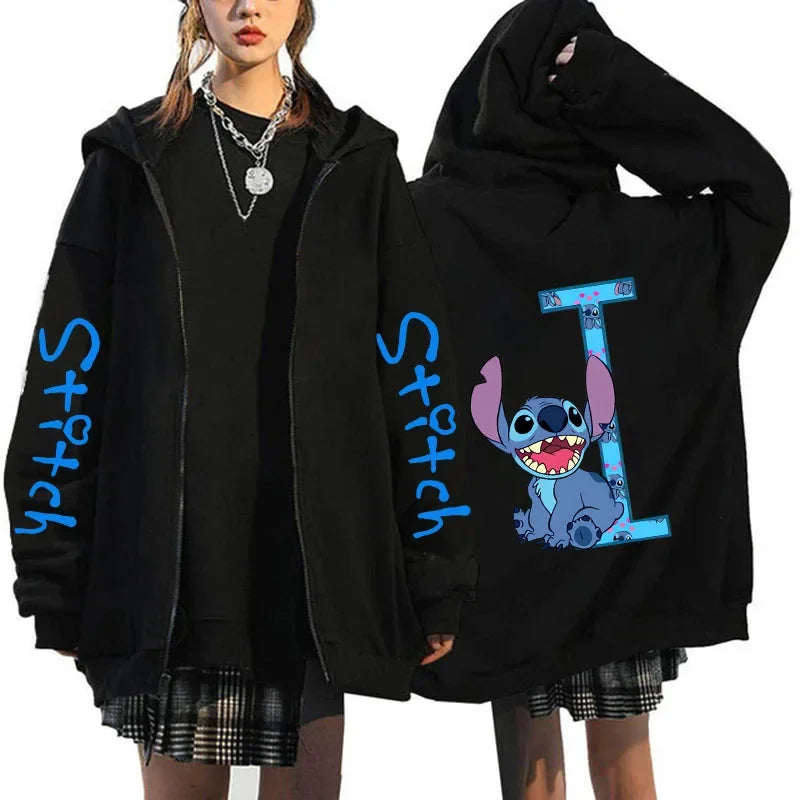 Hoody Sweatshirts Zip Up Dames Hoodies Schattige Rits Disney Lilo &amp; Stitch 26 Engelse Letters Print Hoodie Koppel Streetwear