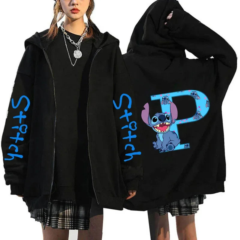 Hoody Sweatshirts Zip Up Dames Hoodies Schattige Rits Disney Lilo &amp; Stitch 26 Engelse Letters Print Hoodie Koppel Streetwear