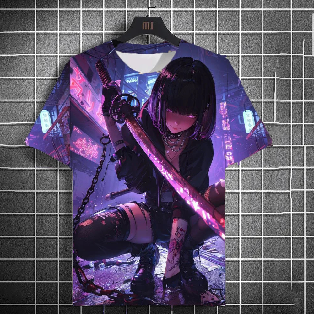 🔥 Japanese Samurai Katana Girl 3D Print T-Shirt – Anime-Inspired Streetwear! 🔥