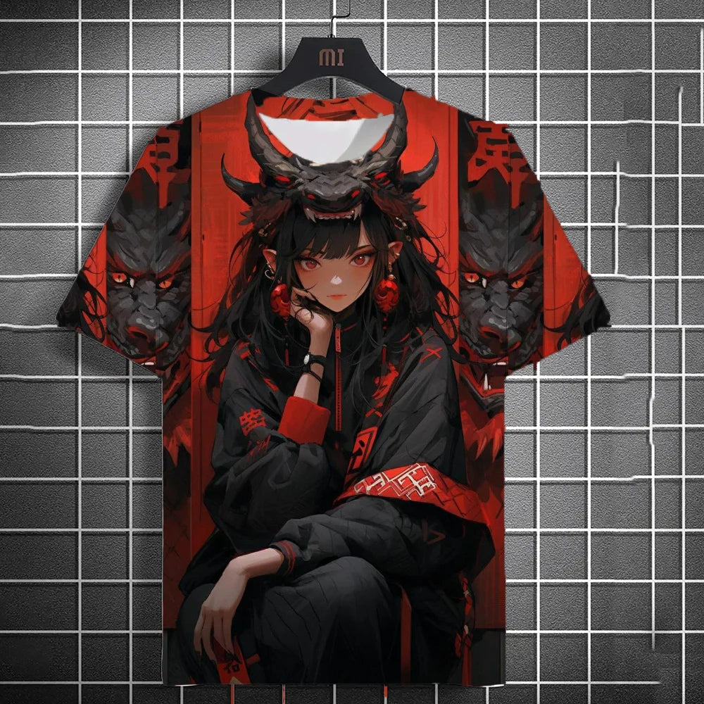 Japanse stijl Samurai Katana meisje T-shirts 3D print persoonlijkheid Anime T-shirt Mannen/Vrouwen Korte mouw Top Mode Herenkleding