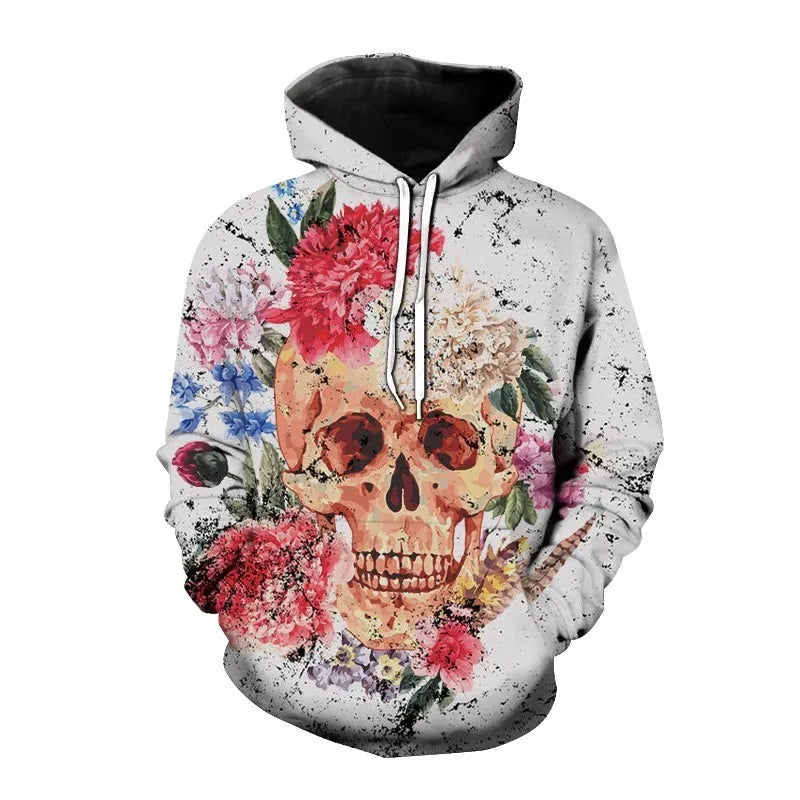 Nieuwe herfst Hip Hop Skull Hoodies 3D-geprinte Skull Streetwear Pullover Tops Lange mouwen Sweatshirts Heren Vrijetijdsmode Sweatshir