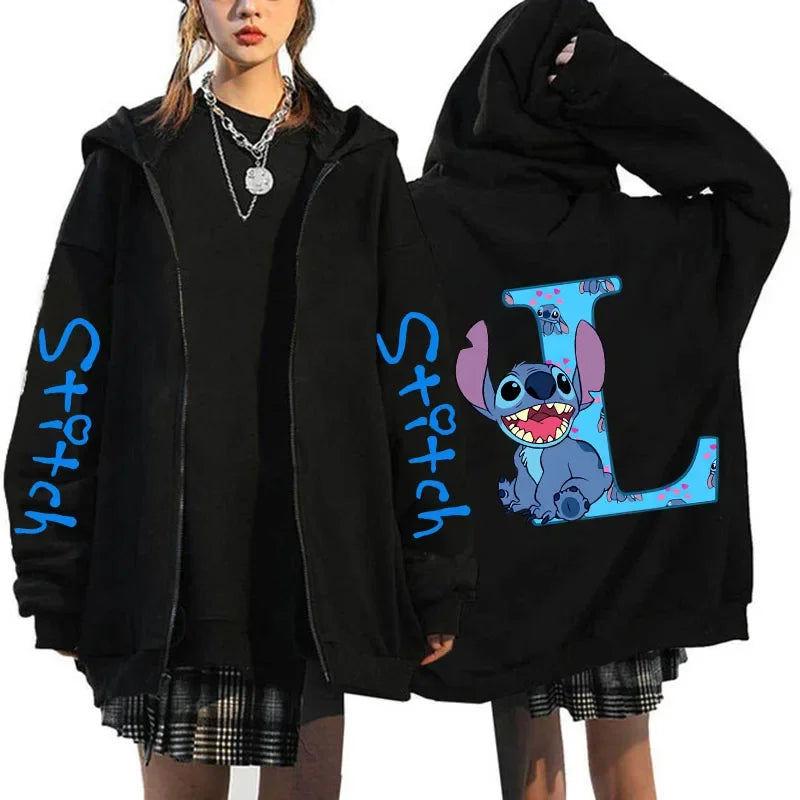 Hoody Sweatshirts Zip Up Dames Hoodies Schattige Rits Disney Lilo &amp; Stitch 26 Engelse Letters Print Hoodie Koppel Streetwear