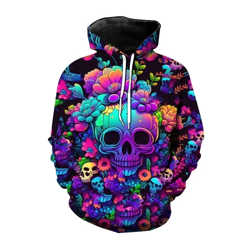 Nieuwe herfst Hip Hop Skull Hoodies 3D-geprinte Skull Streetwear Pullover Tops Lange mouwen Sweatshirts Heren Vrijetijdsmode Sweatshir