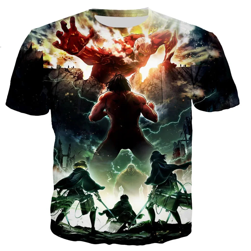 Zomer Mannen en Vrouwen Hot Japan Anime 3D Attack On Titan Print T-shirt Casual Harajuku Streetwear Hip Hop Ademende Kinderkleding