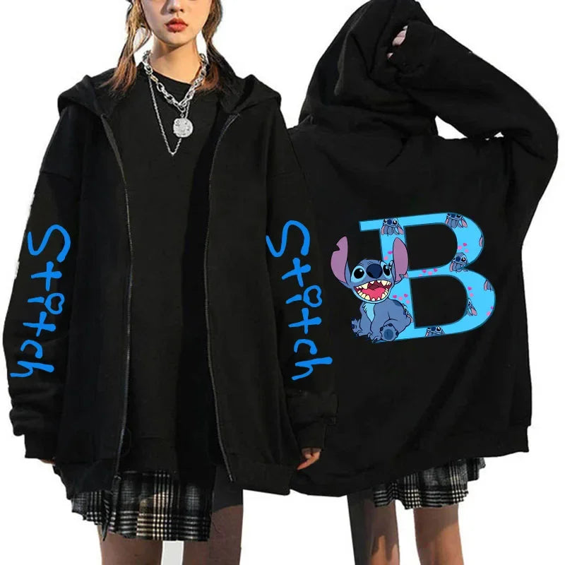 Hoody Sweatshirts Zip Up Dames Hoodies Schattige Rits Disney Lilo &amp; Stitch 26 Engelse Letters Print Hoodie Koppel Streetwear