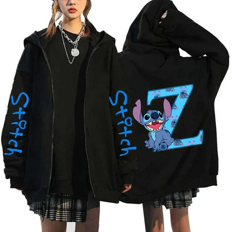 Hoody Sweatshirts Zip Up Dames Hoodies Schattige Rits Disney Lilo &amp; Stitch 26 Engelse Letters Print Hoodie Koppel Streetwear