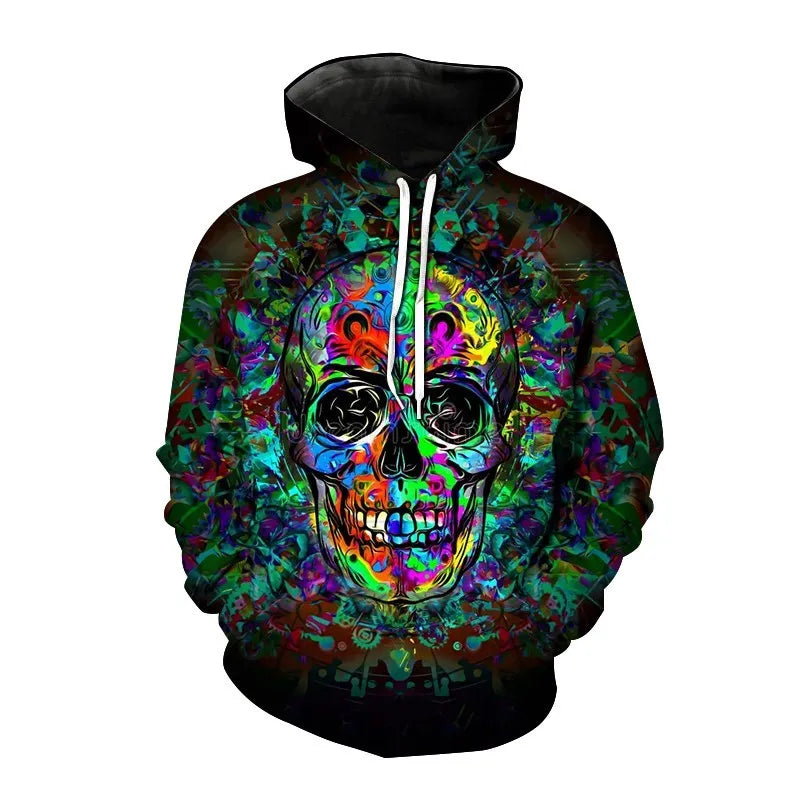 Nieuwe herfst Hip Hop Skull Hoodies 3D-geprinte Skull Streetwear Pullover Tops Lange mouwen Sweatshirts Heren Vrijetijdsmode Sweatshir