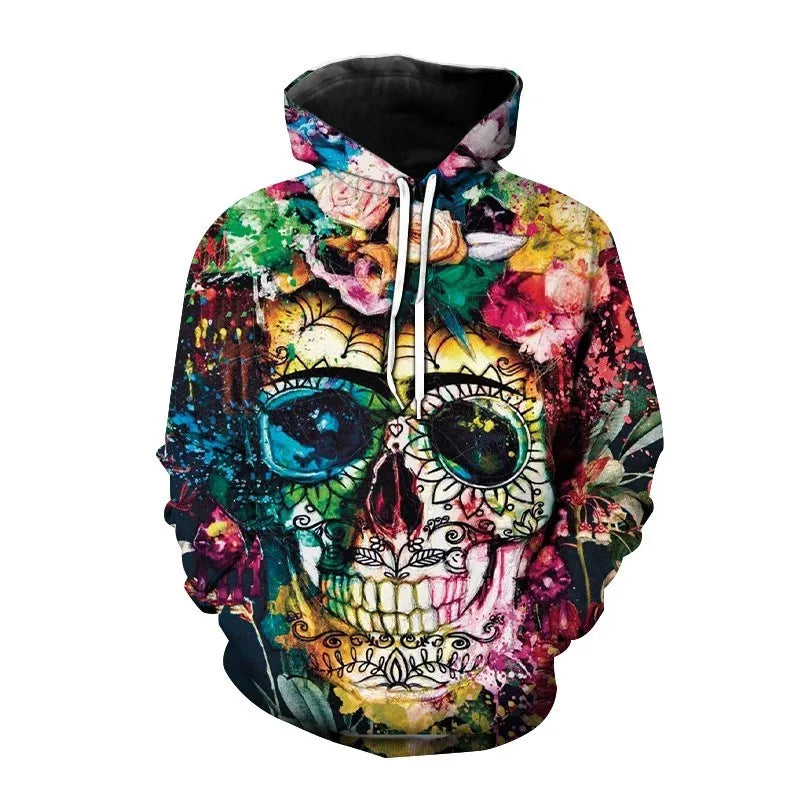 Nieuwe herfst Hip Hop Skull Hoodies 3D-geprinte Skull Streetwear Pullover Tops Lange mouwen Sweatshirts Heren Vrijetijdsmode Sweatshir