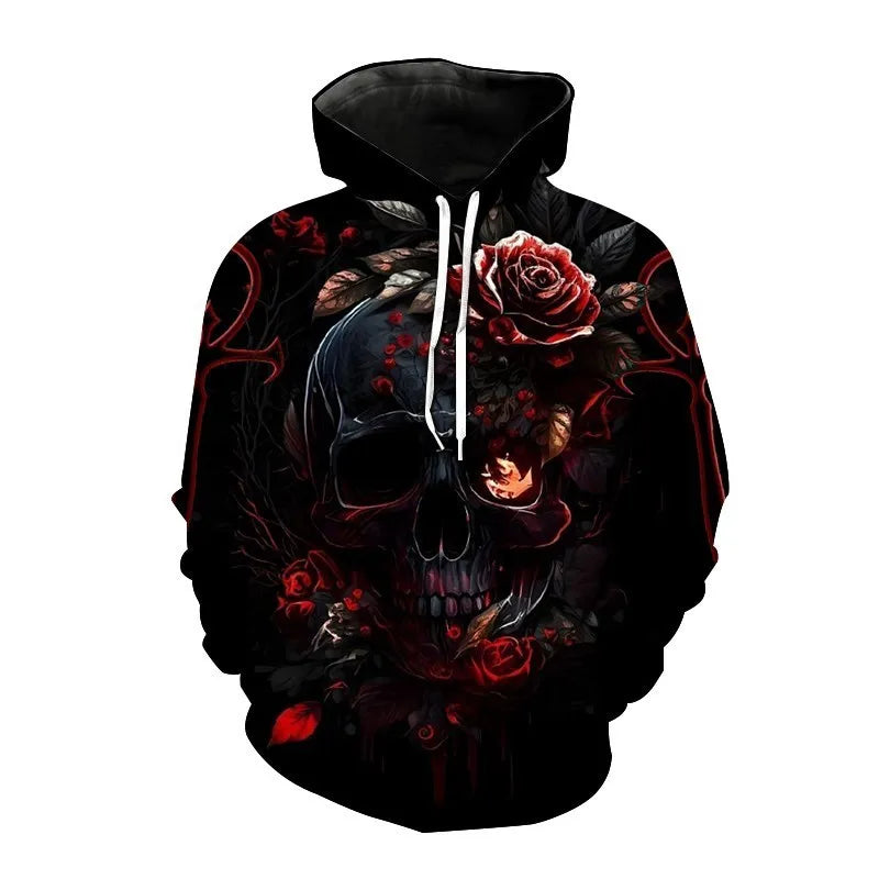 Nieuwe herfst Hip Hop Skull Hoodies 3D-geprinte Skull Streetwear Pullover Tops Lange mouwen Sweatshirts Heren Vrijetijdsmode Sweatshir