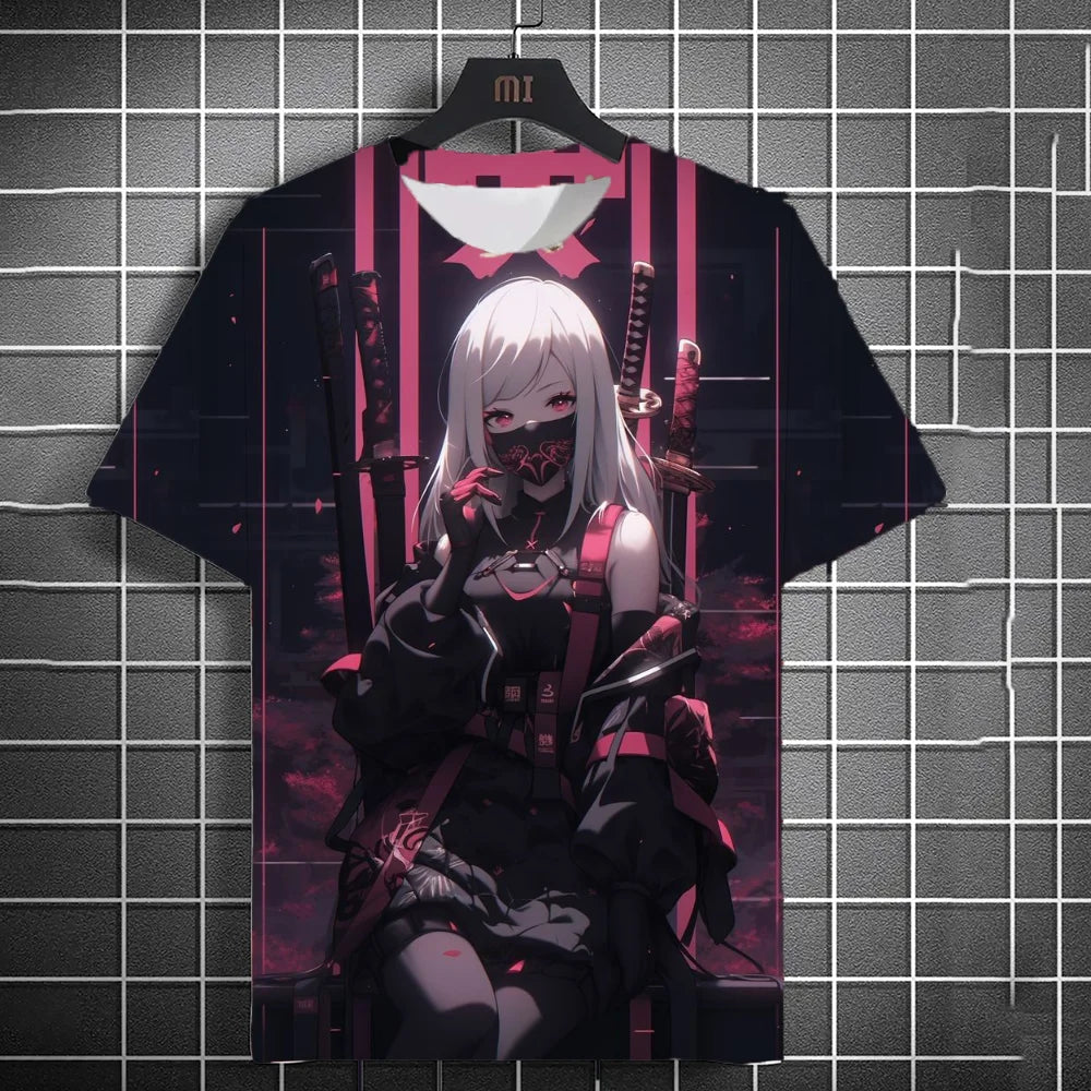 🔥 Japanese Samurai Katana Girl 3D Print T-Shirt – Anime-Inspired Streetwear! 🔥