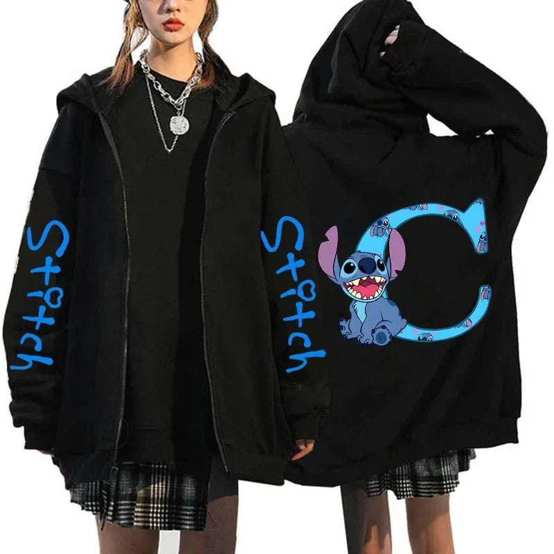 Hoody Sweatshirts Zip Up Dames Hoodies Schattige Rits Disney Lilo &amp; Stitch 26 Engelse Letters Print Hoodie Koppel Streetwear