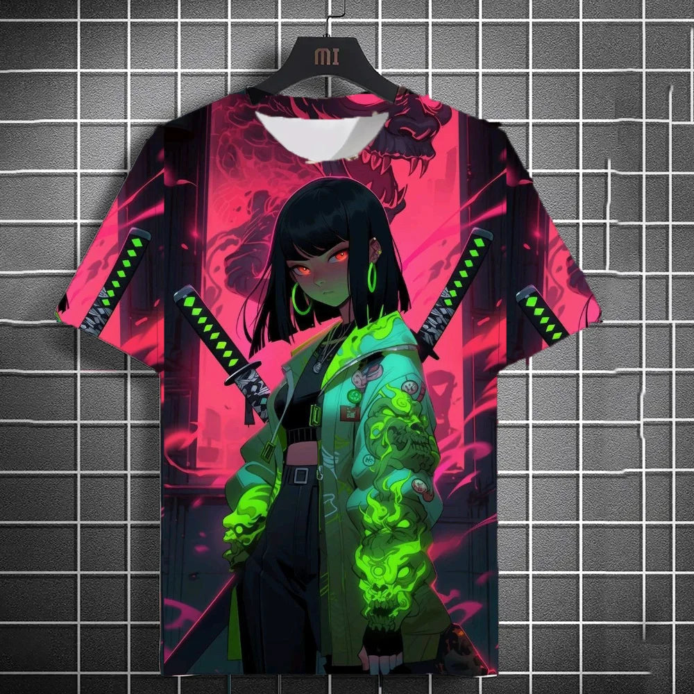 🔥 Japanese Samurai Katana Girl 3D Print T-Shirt – Anime-Inspired Streetwear! 🔥