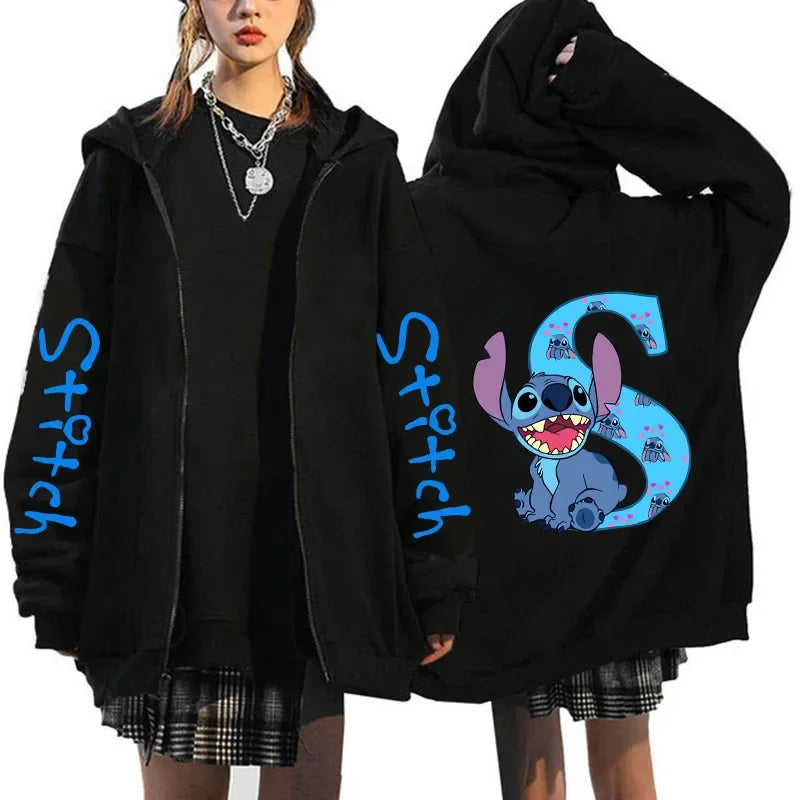 Hoody Sweatshirts Zip Up Dames Hoodies Schattige Rits Disney Lilo &amp; Stitch 26 Engelse Letters Print Hoodie Koppel Streetwear