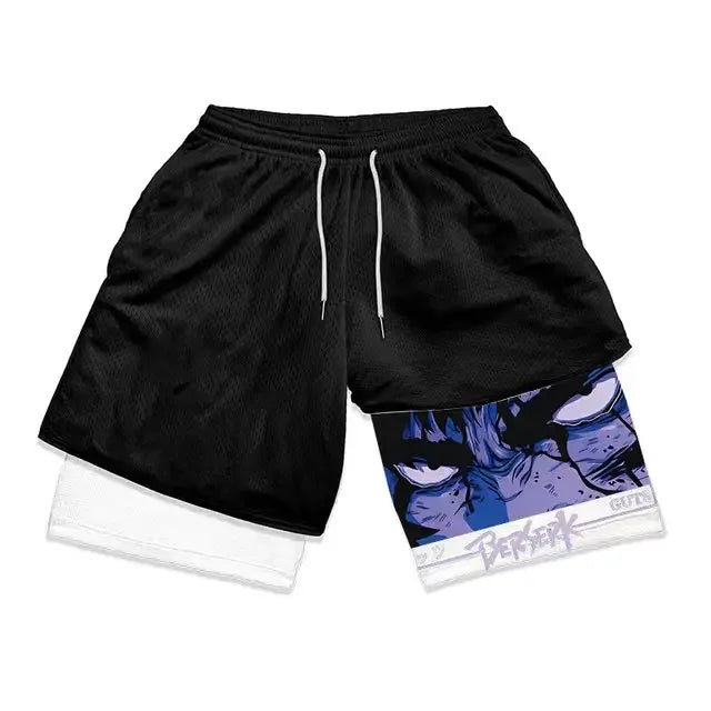 🔥 Anime-Inspired Double-Layered Gym Shorts – High-Waisted & Breathable! 🔥