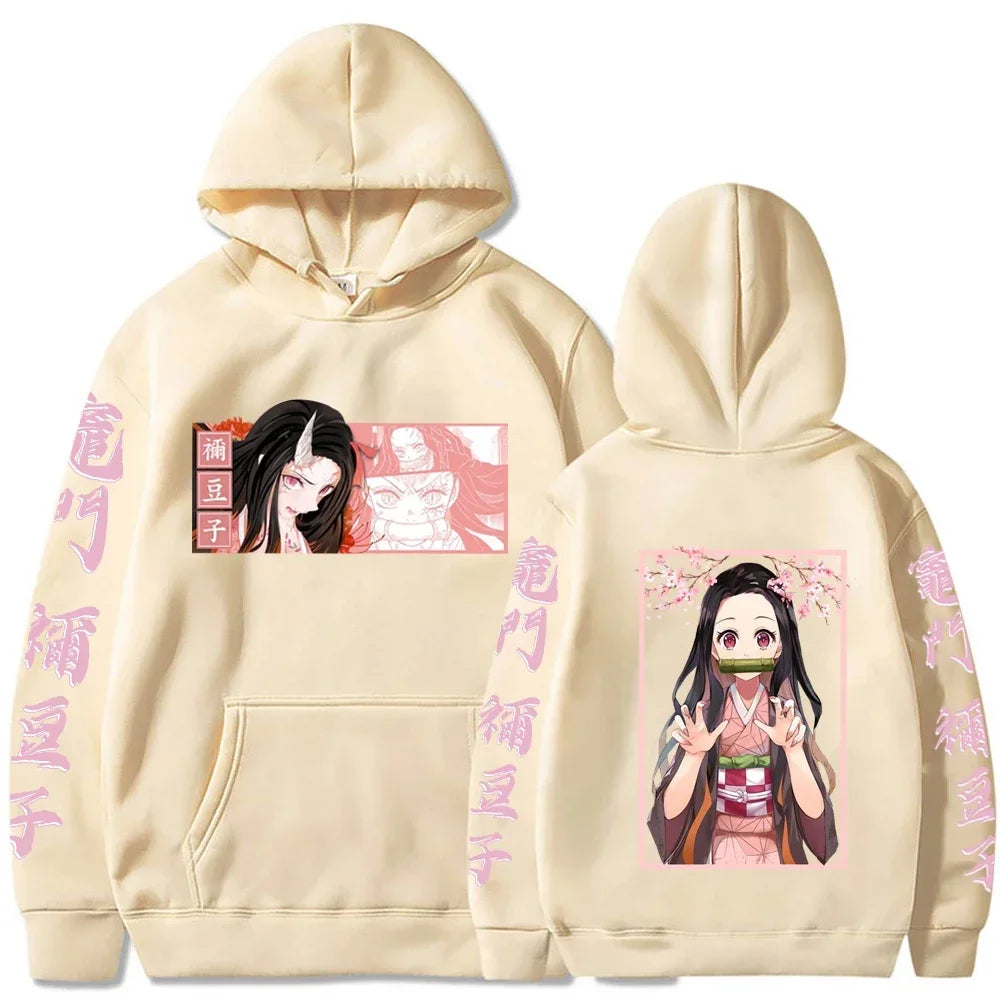 Japanse Anime Demon Slayer Hoodie Dames Kamado Nezuko Bedrukt Sweatshirt Herfst Harajuku Warme Streetwear Plus Size Hoodie