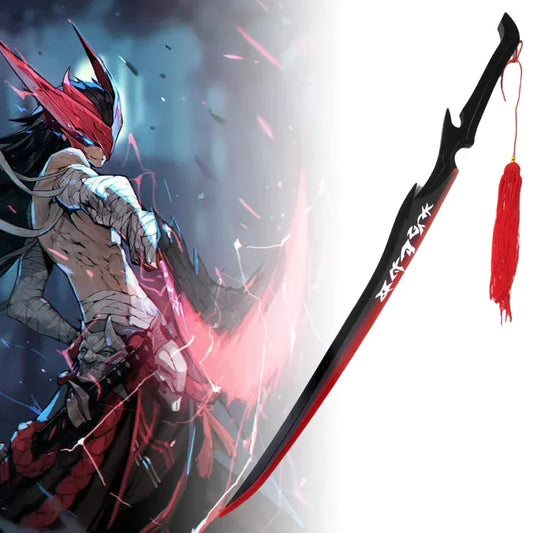 Volledige grootte Yone Katana nepzwaard League of Legends Cosplay Prop Houten Ninja Mes Echt Japans Katana Samurai Zwaard Speelgoed Geschenken