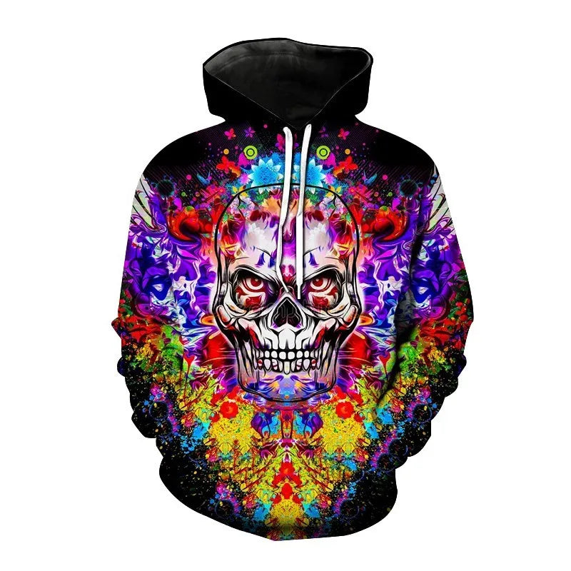 Nieuwe herfst Hip Hop Skull Hoodies 3D-geprinte Skull Streetwear Pullover Tops Lange mouwen Sweatshirts Heren Vrijetijdsmode Sweatshir