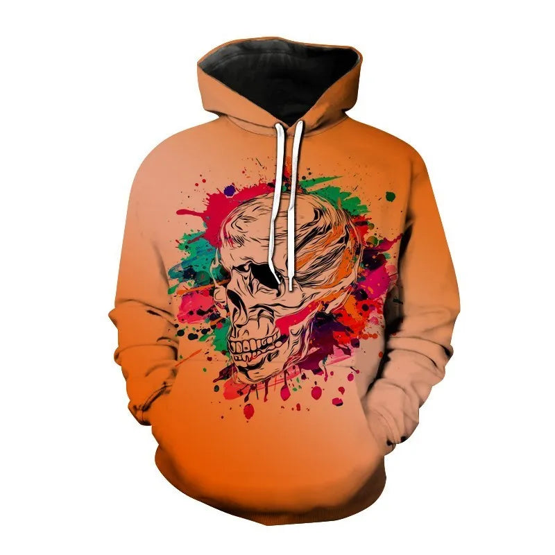 Nieuwe herfst Hip Hop Skull Hoodies 3D-geprinte Skull Streetwear Pullover Tops Lange mouwen Sweatshirts Heren Vrijetijdsmode Sweatshir