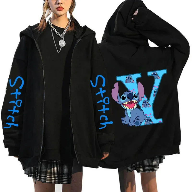 Hoody Sweatshirts Zip Up Dames Hoodies Schattige Rits Disney Lilo &amp; Stitch 26 Engelse Letters Print Hoodie Koppel Streetwear