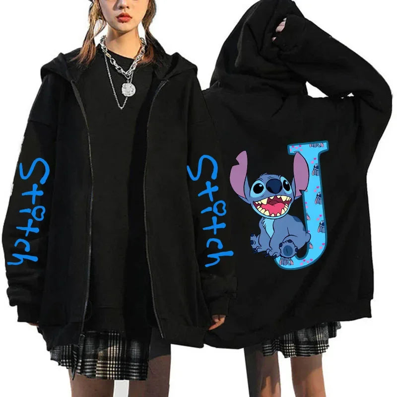 Hoody Sweatshirts Zip Up Dames Hoodies Schattige Rits Disney Lilo &amp; Stitch 26 Engelse Letters Print Hoodie Koppel Streetwear