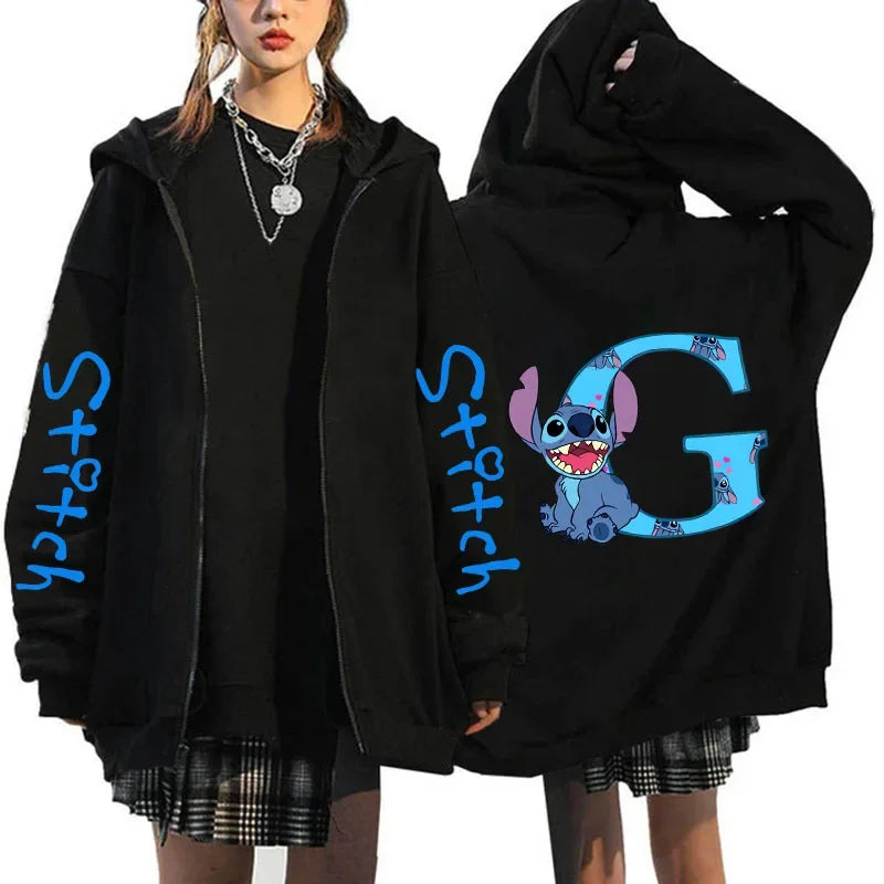 Hoody Sweatshirts Zip Up Dames Hoodies Schattige Rits Disney Lilo &amp; Stitch 26 Engelse Letters Print Hoodie Koppel Streetwear