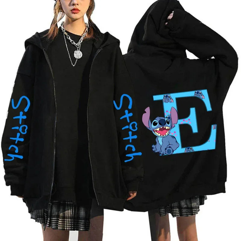 Hoody Sweatshirts Zip Up Dames Hoodies Schattige Rits Disney Lilo &amp; Stitch 26 Engelse Letters Print Hoodie Koppel Streetwear