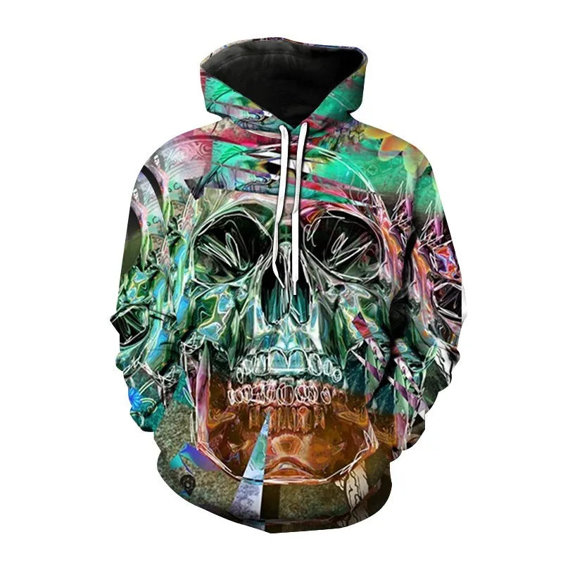 Nieuwe herfst Hip Hop Skull Hoodies 3D-geprinte Skull Streetwear Pullover Tops Lange mouwen Sweatshirts Heren Vrijetijdsmode Sweatshir