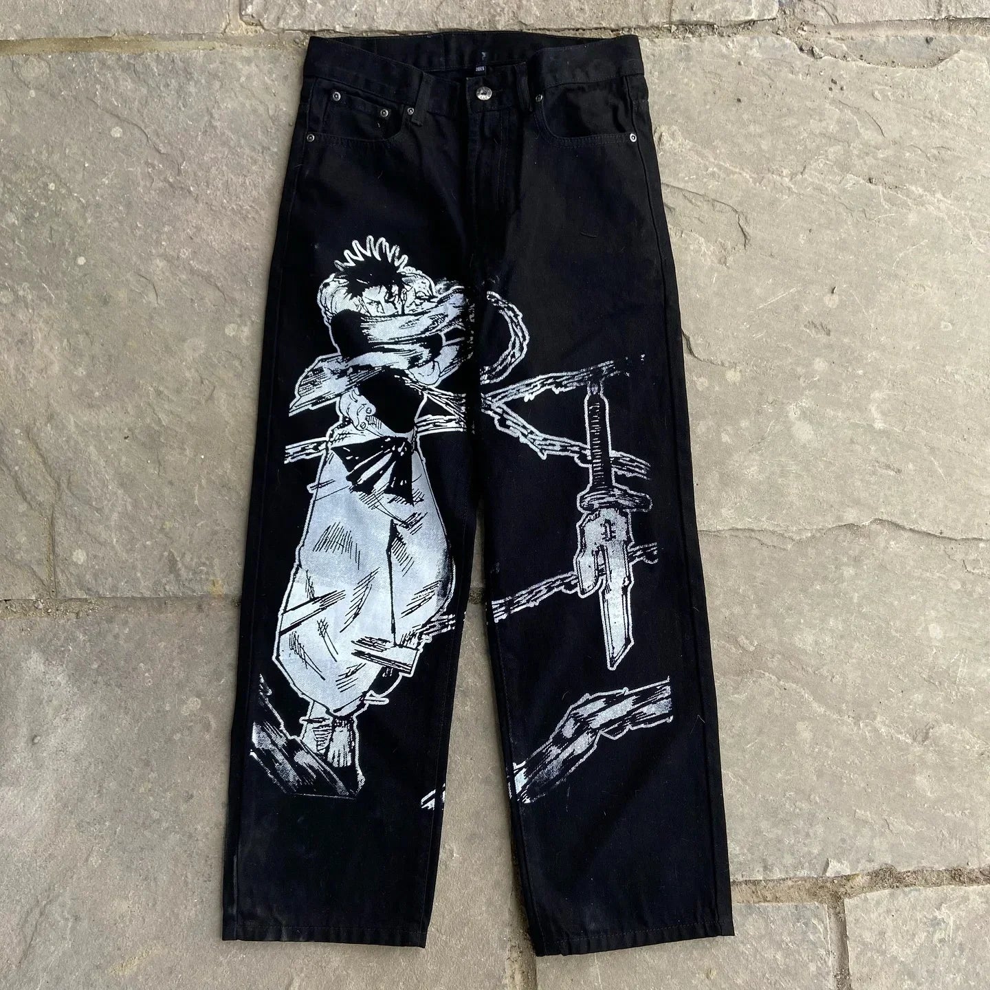 Harajuku Populaire Anime Print Baggy Jean Wijde Pijpen Broek Nieuwe Y2k Jeans voor Mannen Stijl Streetwear Vrouwen Hoge Taille Broek