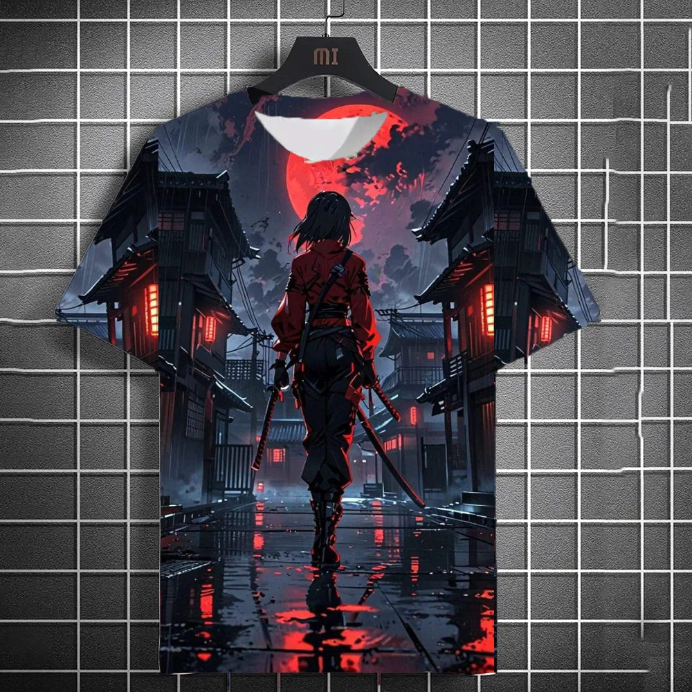 Japanse stijl Samurai Katana meisje T-shirts 3D print persoonlijkheid Anime T-shirt Mannen/Vrouwen Korte mouw Top Mode Herenkleding