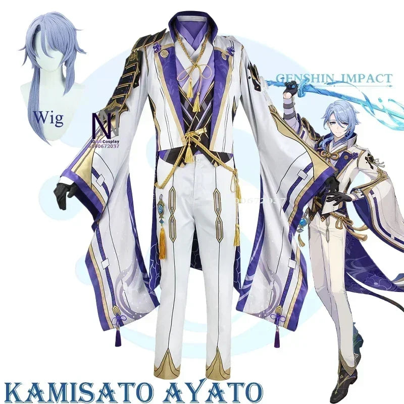 Game Genshin Impact Kamisato Ayato Cosplay Kostuum Uniform Pruik Anime Halloween Kostuums Mannen Outfit Cosplay Kostuums Nieuwe Aankomst