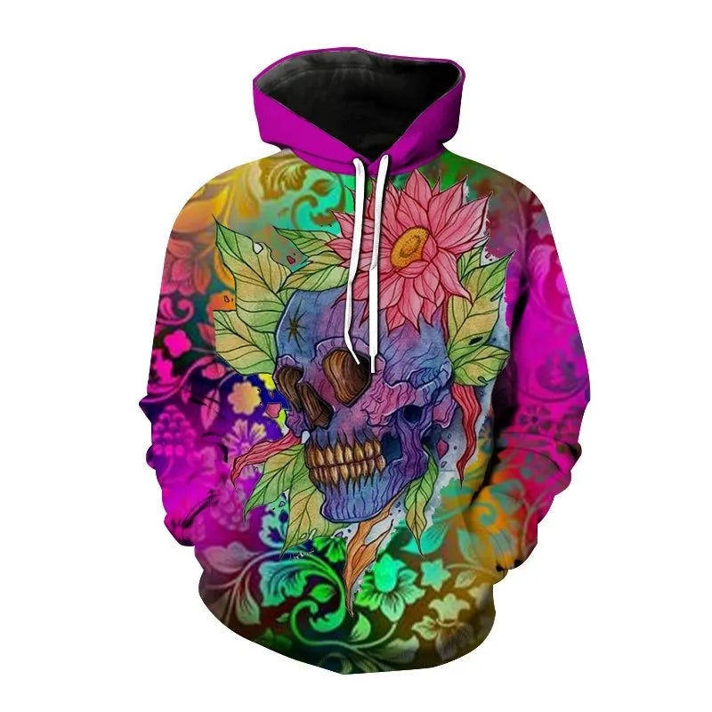 Nieuwe herfst Hip Hop Skull Hoodies 3D-geprinte Skull Streetwear Pullover Tops Lange mouwen Sweatshirts Heren Vrijetijdsmode Sweatshir