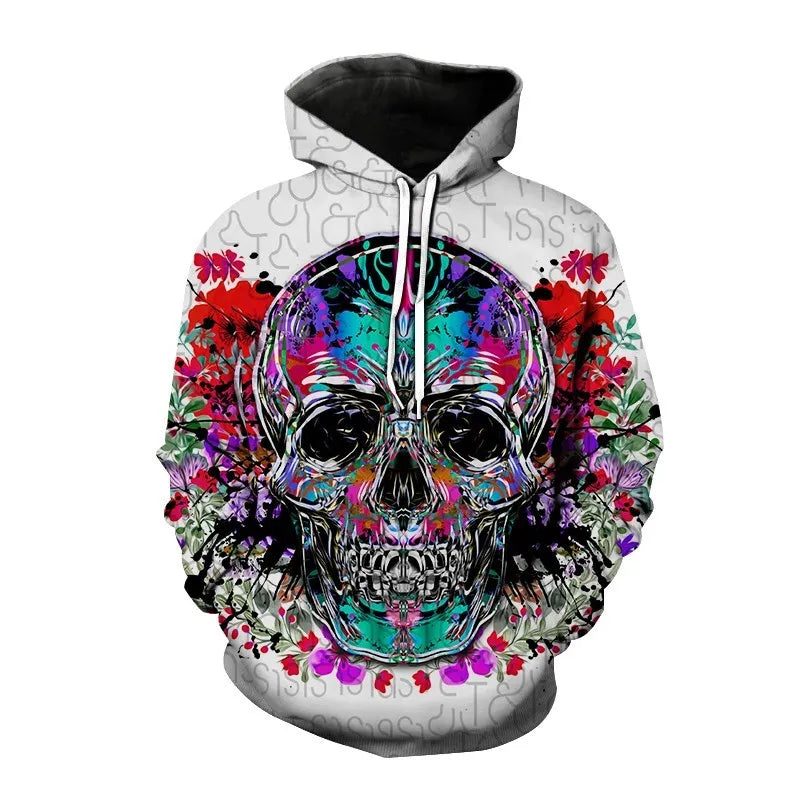 Nieuwe herfst Hip Hop Skull Hoodies 3D-geprinte Skull Streetwear Pullover Tops Lange mouwen Sweatshirts Heren Vrijetijdsmode Sweatshir