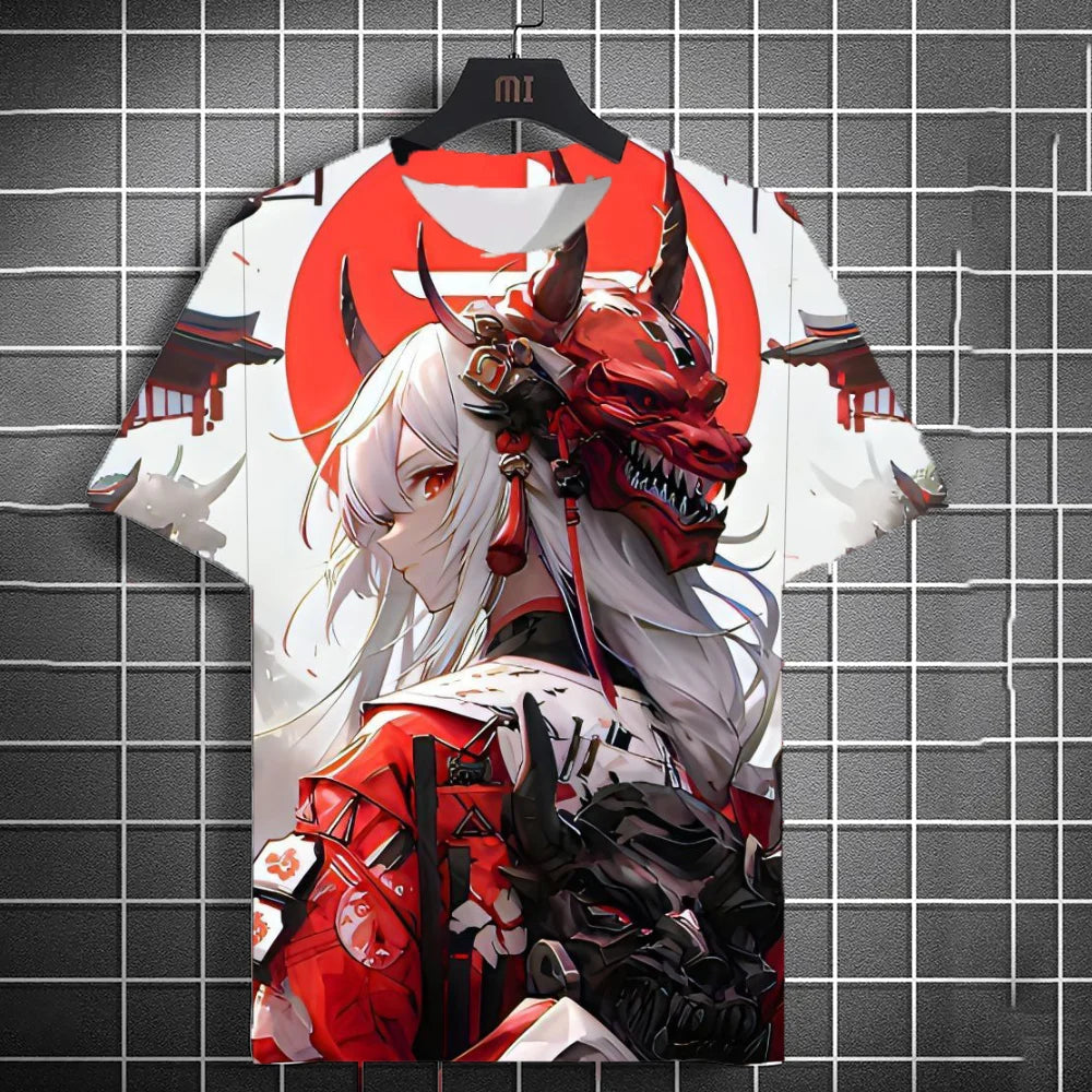 Japanse stijl Samurai Katana meisje T-shirts 3D print persoonlijkheid Anime T-shirt Mannen/Vrouwen Korte mouw Top Mode Herenkleding