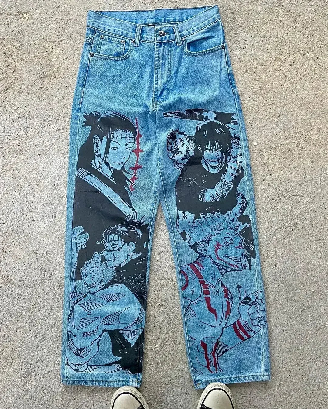 Harajuku Populaire Anime Print Baggy Jean Wijde Pijpen Broek Nieuwe Y2k Jeans voor Mannen Stijl Streetwear Vrouwen Hoge Taille Broek