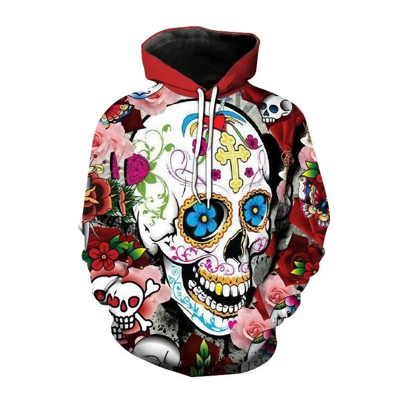 Nieuwe herfst Hip Hop Skull Hoodies 3D-geprinte Skull Streetwear Pullover Tops Lange mouwen Sweatshirts Heren Vrijetijdsmode Sweatshir