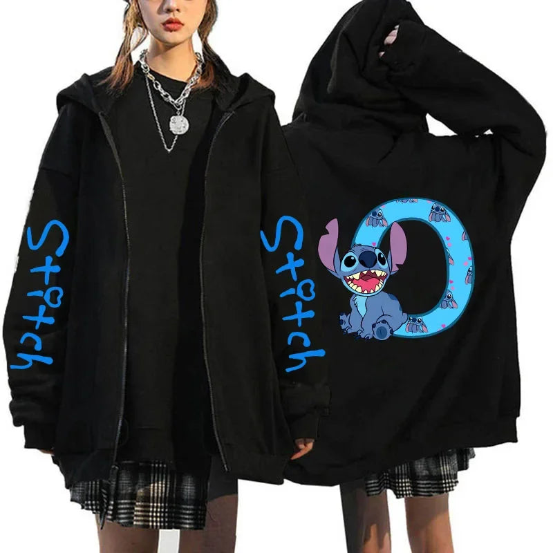 Hoody Sweatshirts Zip Up Dames Hoodies Schattige Rits Disney Lilo &amp; Stitch 26 Engelse Letters Print Hoodie Koppel Streetwear