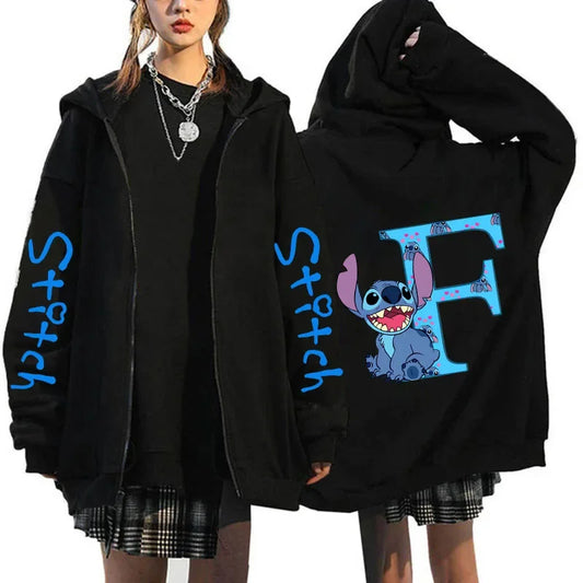 Hoody Sweatshirts Zip Up Dames Hoodies Schattige Rits Disney Lilo &amp; Stitch 26 Engelse Letters Print Hoodie Koppel Streetwear