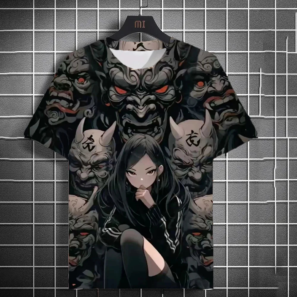 Japanse stijl Samurai Katana meisje T-shirts 3D print persoonlijkheid Anime T-shirt Mannen/Vrouwen Korte mouw Top Mode Herenkleding