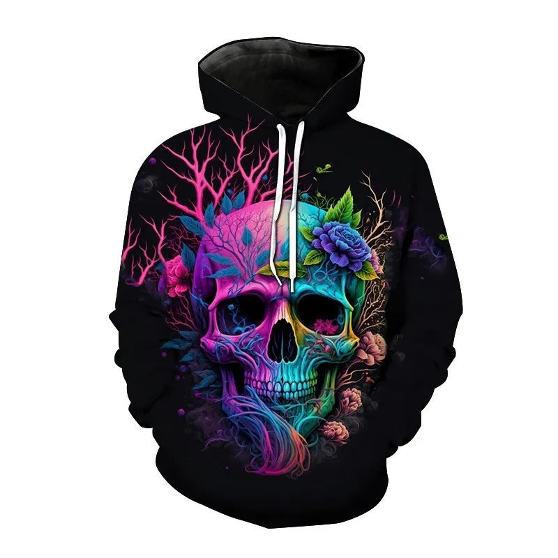 Nieuwe herfst Hip Hop Skull Hoodies 3D-geprinte Skull Streetwear Pullover Tops Lange mouwen Sweatshirts Heren Vrijetijdsmode Sweatshir