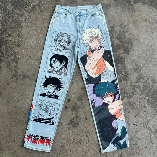 Harajuku Populaire Anime Print Baggy Jean Wijde Pijpen Broek Nieuwe Y2k Jeans voor Mannen Stijl Streetwear Vrouwen Hoge Taille Broek