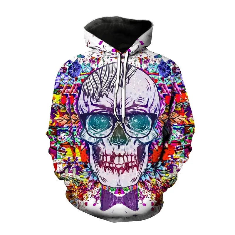 Nieuwe herfst Hip Hop Skull Hoodies 3D-geprinte Skull Streetwear Pullover Tops Lange mouwen Sweatshirts Heren Vrijetijdsmode Sweatshir